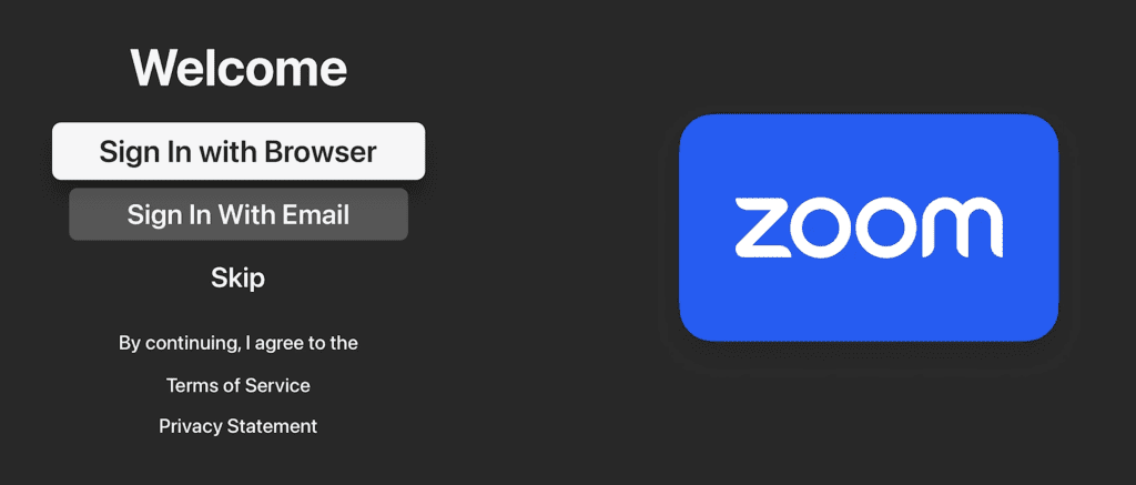 sign in zoom app apple tv 4k